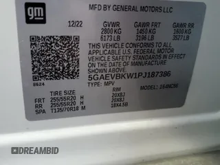 2023 Buick Enclave Premium with VIN 5GAEVBKW1PJ187386, listed as a Copart auction lot 53313475 with Not Provided miles and Salvage Title. Bid and sale history available at DreamBid. Image 13.
