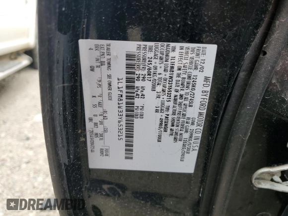 2003 Lincoln Town Car Executive z VIN 1L1FM81W33Y653215, wystawiony jako Copart lot #84396364 z przebiegiem Nie podano mil oraz Szkoda całkowita • Salvage title. Historia ofert i sprzedaży dostępna na DreamBid. Obrazek 10.
