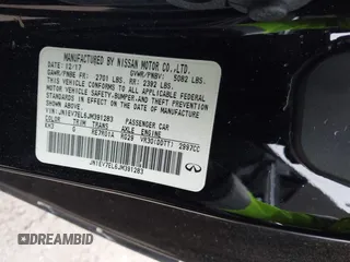 2018 Infiniti Q60 Luxe with VIN JN1EV7EL6JM391283, listed as a IAAI auction lot 41172440 with 70,015 mi miles and . Bid and sale history available at DreamBid. Image 9.