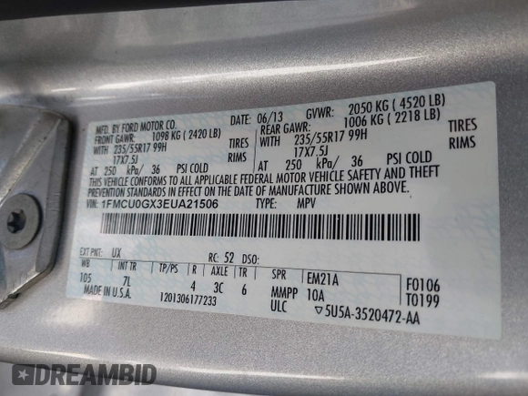 2014 Ford Escape SE с VIN 1FMCU0GX3EUA21506, выставлен на аукционе IAAI как лот 41993526 с пробегом 134 761 миль миль и . История ставок и продаж доступна на DreamBid. Изображение 9.