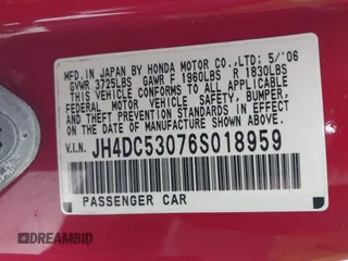 2006 Acura RSX Type S с VIN JH4DC53076S018959, выставлен на аукционе IAAI как лот 40504609 с пробегом 148 796 миль миль и . История ставок и продаж доступна на DreamBid. Изображение 9.