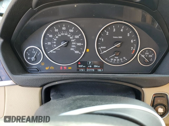 2014 BMW 3 Series 328i with VIN WBA3A5G50ENP33259, listed as a Copart auction lot 57330615 with 217,779 mi miles and Salvage title. Bid and sale history available at DreamBid. Image 9.