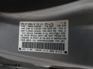 2004 Honda CR-V EX with VIN SHSRD78834U222885, listed as a IAAI auction lot 41937294 with 277,022 mi miles. Bid and sale history available at carsss.com. Image 9.