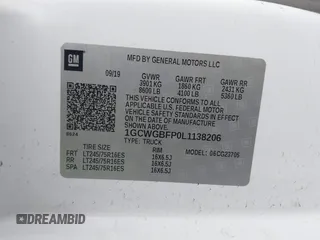 2020 Chevrolet Express Cargo Van with VIN 1GCWGBFP0L1138206, listed as a IAAI auction lot 41773760 with 94,272 mi miles. Bid and sale history available at carsss.com. Image 9.