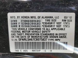 2012 Honda Odyssey EX-L with VIN 5FNRL5H67CB075837, listed as a Copart auction lot 46644975 with 166,595 mi miles and Salvage Title. Bid and sale history available at carsss.com. Image 13.