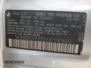 1999 BMW 3 Series M3 with VIN WBSBG9330XEY81402, listed as a Copart auction lot 87192194 with 215,226 mi miles and Salvage Title. Bid and sale history available at carsss.com. Image 12.