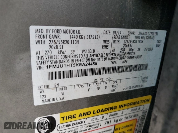 2019 Ford Expedition XLT with VIN 1FMJU1HT5KEA24485, listed as a Copart auction lot 44387805 with 89,078 mi miles and Salvage Title. Bid and sale history available at carsss.com. Image 13.