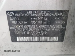 2018 Hyundai Sonata SEL with VIN 5NPE34AFXJH632824, listed as a Copart auction lot 45032625 with Not Provided miles and Salvage Title. Bid and sale history available at DreamBid. Image 15.