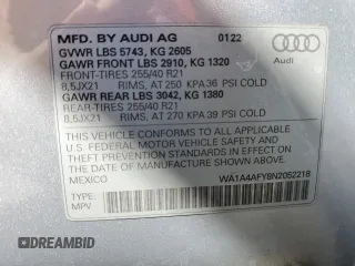 2022 Audi SQ5 Premium with VIN WA1A4AFY8N2052218, listed as a Copart auction lot 69474304 with 33,282 mi miles and Salvage Title. Bid and sale history available at DreamBid. Image 15.