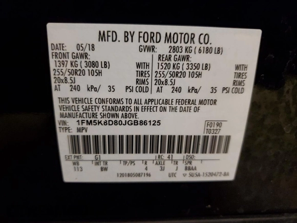 2018 Ford Explorer XLT with VIN 1FM5K8D80JGB86125, listed as a Copart auction lot 45887655 with 97,632 mi miles and Salvage Title. Bid and sale history available at carsss.com. Image 15.