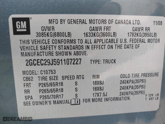 2009 Chevrolet Silverado 1500 LT with VIN 2GCEC29J591107227, listed as a IAAI auction lot 41394382 with 207,757 mi miles. Bid and sale history available at carsss.com. Image 9.