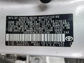 2020 Toyota Corolla LE with VIN 5YFEPRAE9LP074298, listed as a Copart auction lot 54745225 with 81,612 mi miles and Clean Title. Bid and sale history available at DreamBid. Image 12.