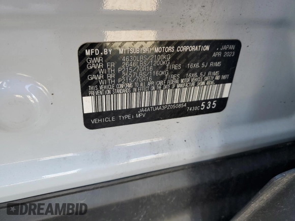 2023 Mitsubishi Eclipse Cross ES z VIN JA4ATUAA3PZ050854, wystawiony jako Copart lot #56412925 z przebiegiem 24 322 mil mil oraz Szkoda całkowita • Salvage title. Historia ofert i sprzedaży dostępna na DreamBid. Obrazek 13.
