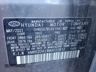 2021 Hyundai Santa Fe Hybrid Blue with VIN KM8S2DA1XMU011812, listed as a Copart auction lot 76833204 with 64,764 mi miles and Salvage Title. Bid and sale history available at carsss.com. Image 15.