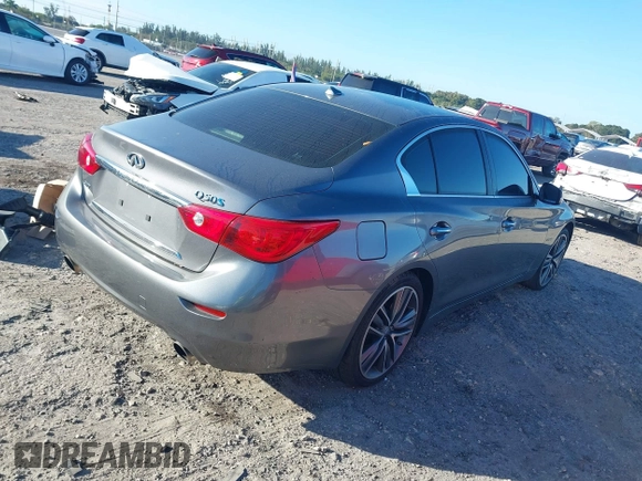 2014 Infiniti Q50 Hybrid Premium with VIN JN1AV7AR6EM700524, listed as a IAAI auction lot 41293930 with 1 mi miles. Bid and sale history available at carsss.com. Image 4.