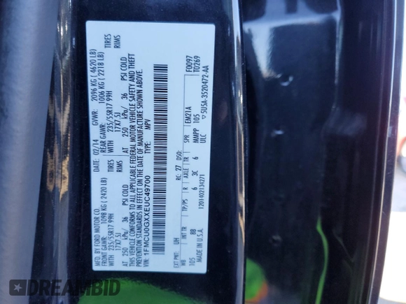 2014 Ford Escape SE with VIN 1FMCU0GXXEUC49700, listed as a Copart auction lot 46371155 with 142,541 mi miles and Salvage Title. Bid and sale history available at DreamBid. Image 13.