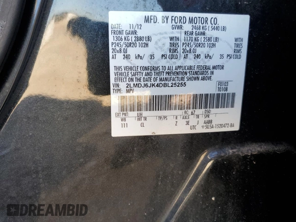 2013 Lincoln MKX with VIN 2LMDJ6JK4DBL25255, listed as a Copart auction lot 48297795 with 166,849 mi miles and Salvage Title. Bid and sale history available at carsss.com. Image 16.