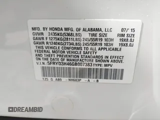 2016 Acura MDX w/Tech with VIN 5FRYD3H46GB007383, listed as a IAAI auction lot 42101738 with 150,207 mi miles. Bid and sale history available at carsss.com. Image 9.