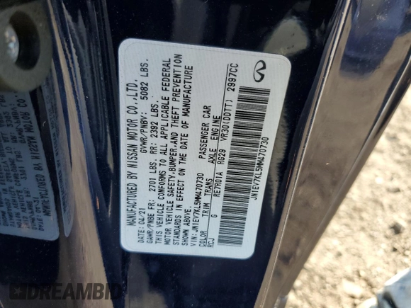 2021 Infiniti Q60 Luxe z VIN JN1EV7KL5MM470730, wystawiony jako Copart lot #42765615 z przebiegiem 29 787 mil mil oraz Szkoda całkowita • Salvage title. Historia ofert i sprzedaży dostępna na DreamBid. Obrazek 13.