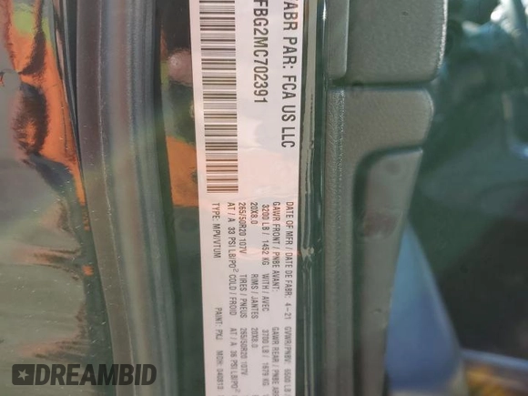 2021 Jeep Grand Cherokee Limited z VIN 1C4RJFBG2MC702391, wystawiony jako Copart lot #54561235 z przebiegiem Nie podano mil oraz Czysty tytuł • Clean title. Historia ofert i sprzedaży dostępna na DreamBid. Obrazek 14.