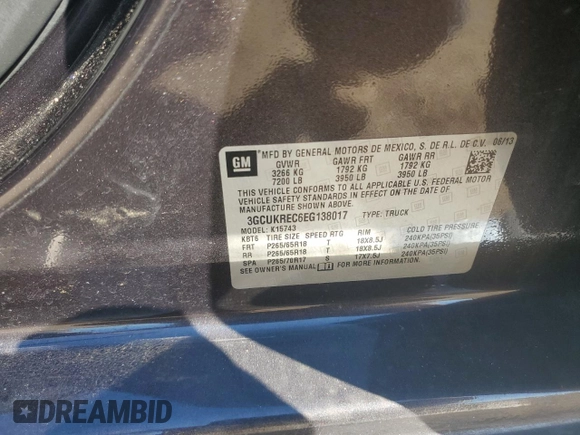 2014 Chevrolet Silverado 1500 LT with VIN 3GCUKREC6EG138017, listed as a Copart auction lot 76399984 with 163,847 mi miles and Non Repairable. Bid and sale history available at DreamBid. Image 12.