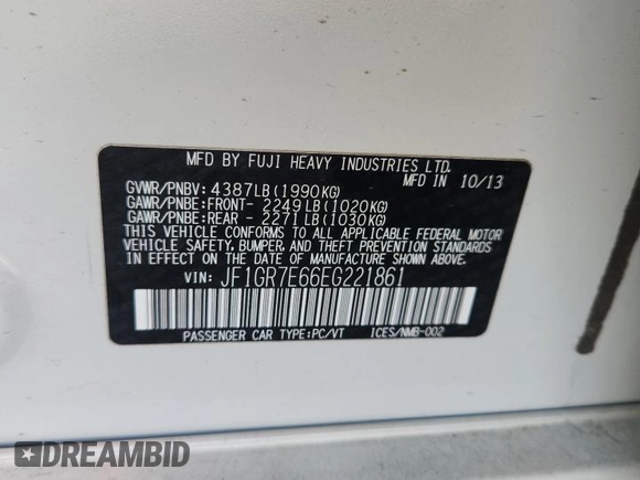2014 Subaru WRX WRX с VIN JF1GR7E66EG221861, выставлен на аукционе Copart как лот 63117745 с пробегом 125 647 миль миль и Списание • Salvage title. История ставок и продаж доступна на DreamBid. Изображение 12.