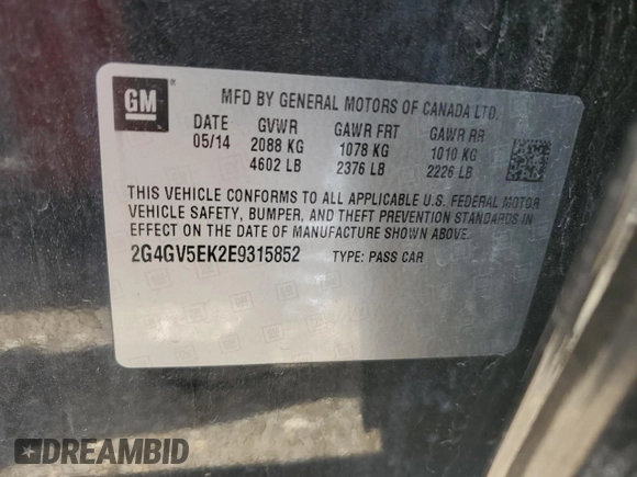 2014 Buick Regal with VIN 2G4GV5EK2E9315852, listed as a Copart auction lot 50875305 with 93,999 mi miles and Salvage Title. Bid and sale history available at carsss.com. Image 12.