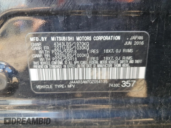 2016 Mitsubishi Outlander ES с VIN JA4AR3AW7GZ054135, выставлен на аукционе Copart как лот 60834525 с пробегом 105 169 миль миль и Чистый • Clean title. История ставок и продаж доступна на DreamBid. Изображение 13.