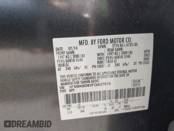 2015 Ford Explorer XLT z VIN 1FM5K8D83FGA27915, wystawiony jako IAAI lot #42358075 z przebiegiem 119 295 mil mil oraz . Historia ofert i sprzedaży dostępna na DreamBid. Obrazek 9.