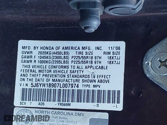 2007 Honda Element SC with VIN 5J6YH18907L007974, listed as a IAAI auction lot 41757632 with 210,351 mi miles and . Bid and sale history available at DreamBid. Image 9.