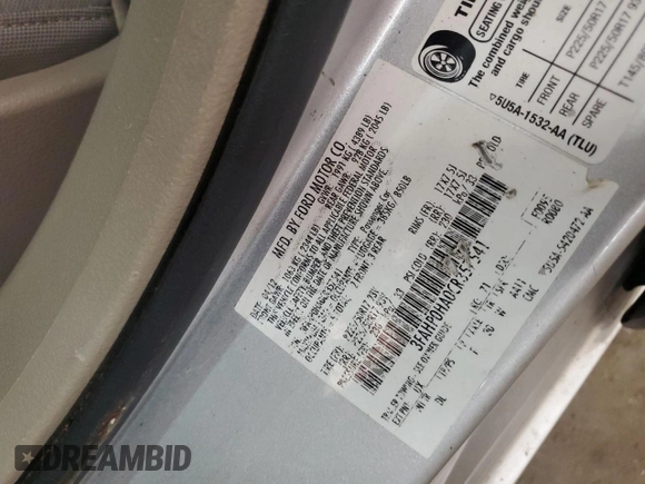 2012 Ford Fusion SE with VIN 3FAHP0HA0CR357541, listed as a Copart auction lot 63001985 with 249,794 mi miles and Clean title. Bid and sale history available at DreamBid. Image 13.