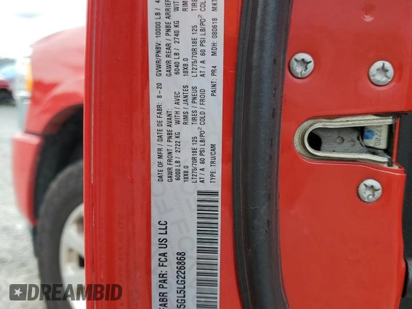 2020 Ram 2500 Laramie Longhorn with VIN 3C6UR5GL5LG226868, listed as a Copart auction lot 70624324 with 140,861 mi miles and Salvage title. Bid and sale history available at DreamBid. Image 13.