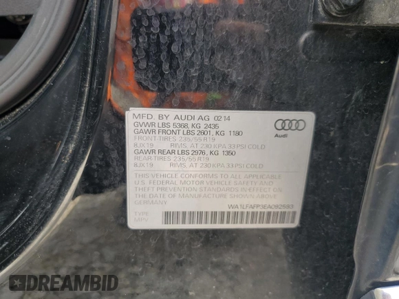 2014 Audi Q5 Premium Plus with VIN WA1LFAFP3EA092593, listed as a Copart auction lot 61636415 with 105,761 mi miles and Clean title. Bid and sale history available at DreamBid. Image 13.