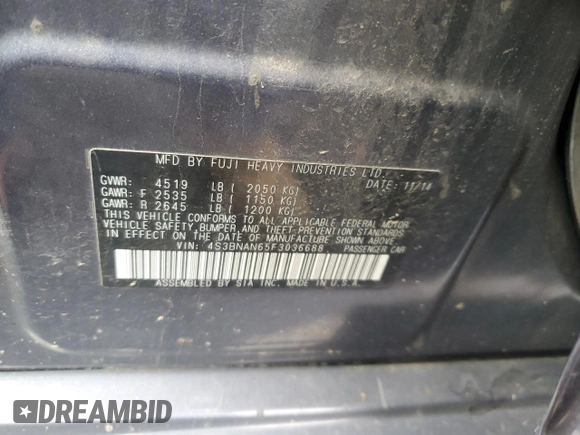 2015 Subaru Legacy 2.5i Limited with VIN 4S3BNAN65F3036688, listed as a Copart auction lot 79840823 with 118,838 mi miles. Bid and sale history available at carsss.com. Image 13.