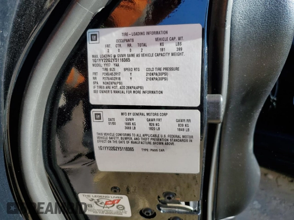 2000 Chevrolet Corvette with VIN 1G1YY22G2Y5118365, listed as a Copart auction lot 88160485 with 70,670 mi miles and Salvage Title. Bid and sale history available at carsss.com. Image 12.