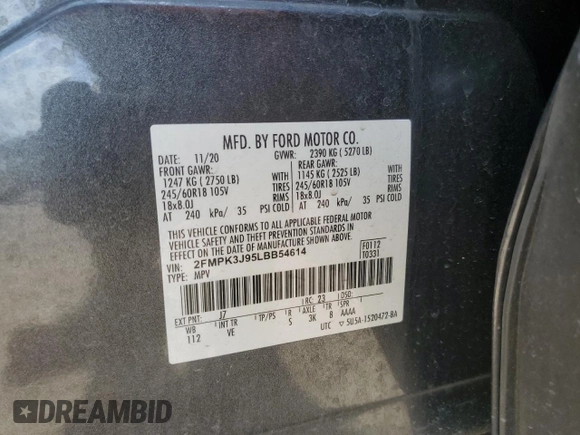 2020 Ford Edge SEL z VIN 2FMPK3J95LBB54614, wystawiony jako Copart lot #59772545 z przebiegiem 73 525 mil mil oraz Szkoda całkowita • Salvage title. Historia ofert i sprzedaży dostępna na DreamBid. Obrazek 12.