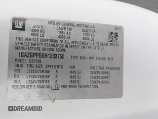 2017 Chevrolet Express Passenger LT z VIN 1GAZGPFG6H1203750, wystawiony jako IAAI lot #42782626 z przebiegiem 193 843 mil mil oraz . Historia ofert i sprzedaży dostępna na DreamBid. Obrazek 9.