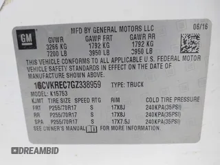 2016 Chevrolet Silverado 1500 LT with VIN 1GCVKREC7GZ338959, listed as a IAAI auction lot 42147778 with 140,570 mi miles and . Bid and sale history available at DreamBid. Image 9.