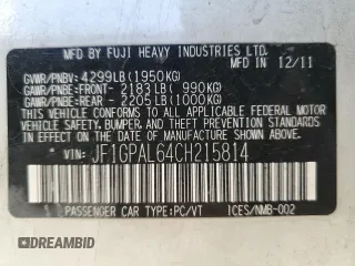 2012 Subaru Impreza Special Sports Premium z VIN JF1GPAL64CH215814, wystawiony jako Copart lot #42211555 z przebiegiem 163 346 mil mil oraz Szkoda całkowita • Salvage title. Historia ofert i sprzedaży dostępna na DreamBid. Obrazek 14.