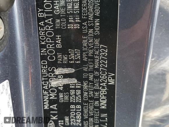 2012 Kia Sportage LX with VIN KNDPBCA26C7227327, listed as a Copart auction lot 53159915 with Not provided miles and Salvage title. Bid and sale history available at DreamBid. Image 15.