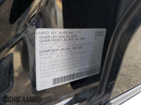 2017 Audi allroad Premium Plus with VIN WA18NAF49HA095713, listed as a Copart auction lot 72083683 with 65,033 mi miles. Bid and sale history available at carsss.com. Image 14.