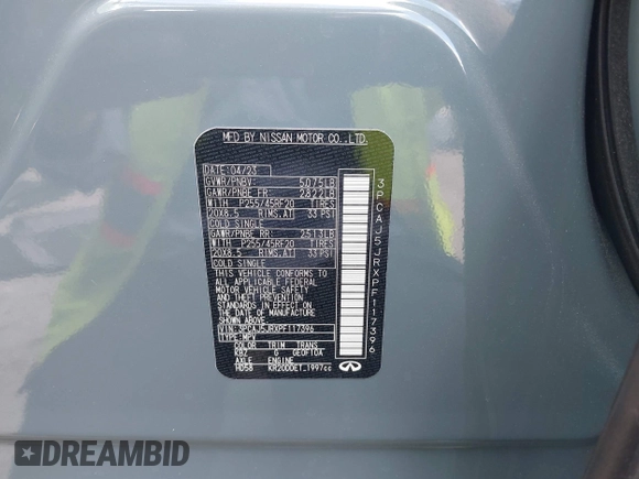 2023 Infiniti QX55 Luxe z VIN 3PCAJ5JRXPF117396, wystawiony jako IAAI lot #41672269 z przebiegiem 9 708 mil mil oraz . Historia ofert i sprzedaży dostępna na DreamBid. Obrazek 9.