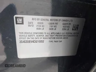 2012 Buick Regal Turbo Premium 1 with VIN 2G4GS5EV4C9210052, listed as a IAAI auction lot 41895425 with 100,477 mi miles and . Bid and sale history available at DreamBid. Image 9.