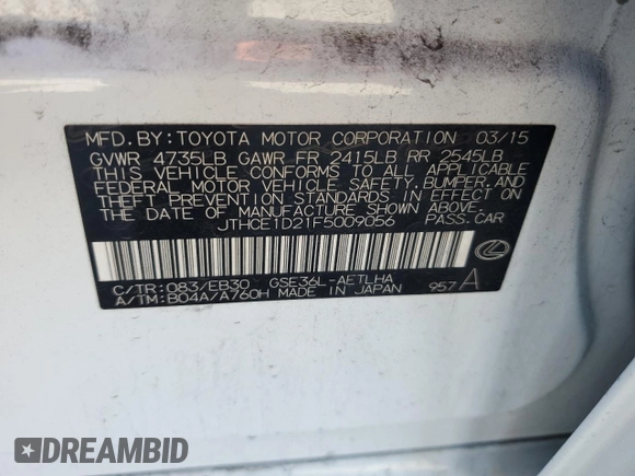 2015 Lexus IS 350 with VIN JTHCE1D21F5009056, listed as a Copart auction lot 80778364 with 81,496 mi miles and Salvage Title. Bid and sale history available at carsss.com. Image 12.