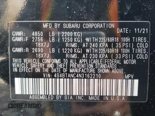 2022 Subaru Outback Limited with VIN 4S4BTANC4N3162210, listed as a Copart auction lot 50236195 with 33,888 mi miles and Clean Title. Bid and sale history available at DreamBid. Image 12.