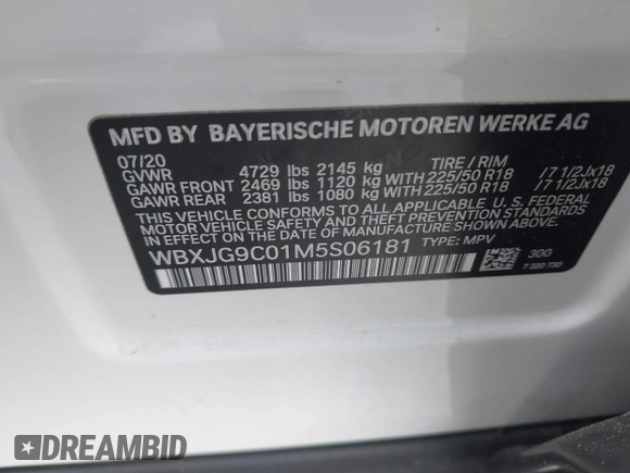 2021 BMW X1 xDrive28i with VIN WBXJG9C01M5S06181, listed as a IAAI auction lot 42292167 with 55,966 mi miles and . Bid and sale history available at DreamBid. Image 9.