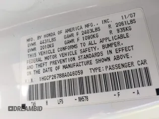 2008 Honda Accord EX with VIN 1HGCP26788A046059, listed as a IAAI auction lot 41978878 with 152,438 mi miles and . Bid and sale history available at DreamBid. Image 9.