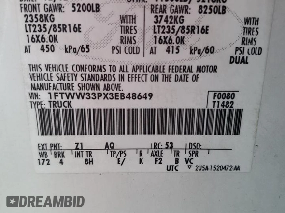 2003 Ford F-350 XL with VIN 1FTWW33PX3EB48649, listed as a Copart auction lot 87881305 with Not Provided miles and Non Repairable. Bid and sale history available at DreamBid. Image 13.