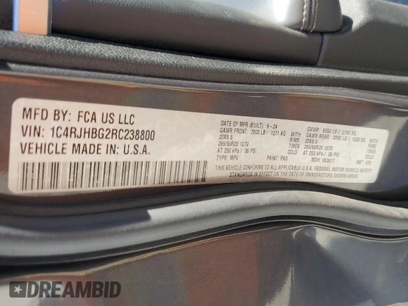 2024 Jeep Grand Cherokee Limited z VIN 1C4RJHBG2RC238800, wystawiony jako Copart lot #64044345 z przebiegiem 4 890 mil mil oraz Czysty tytuł • Clean title. Historia ofert i sprzedaży dostępna na DreamBid. Obrazek 13.