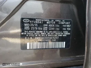 2015 Hyundai Azera with VIN KMHFG4JG5FA476297, listed as a Copart auction lot 72401584 with 61,484 mi miles and Salvage Title. Bid and sale history available at carsss.com. Image 12.